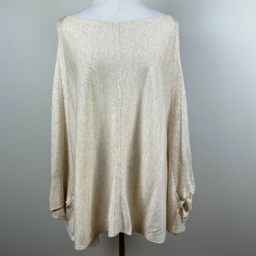 FATE The Label x Stitch Fix Peter Knit Poncho Sweater Cream Wool Blend